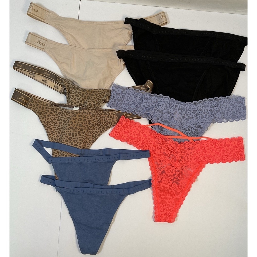 NWT Lot 10 Victoria's Secret & PINK Thong String Lace Panties Underwear Large